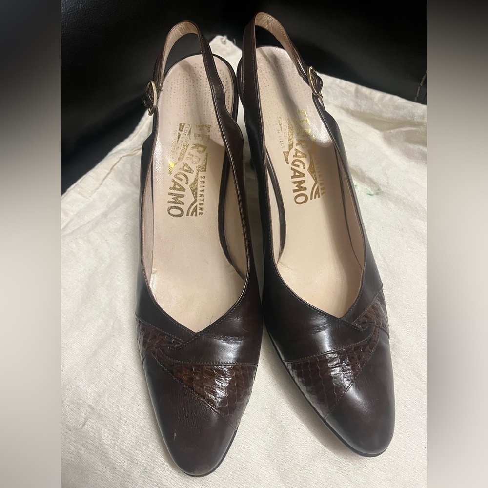 Salvatore Ferragamo Dark Brown‎ Leather Heels